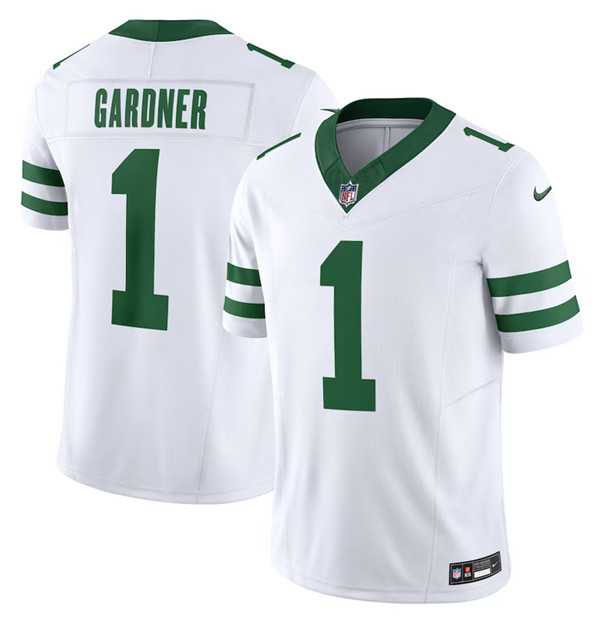 Men%27s New York Jets #1 Ahmad Sauce Gardner White 2023 F.U.S.E. Vapor Limited Throwback Stitched Football Jersey